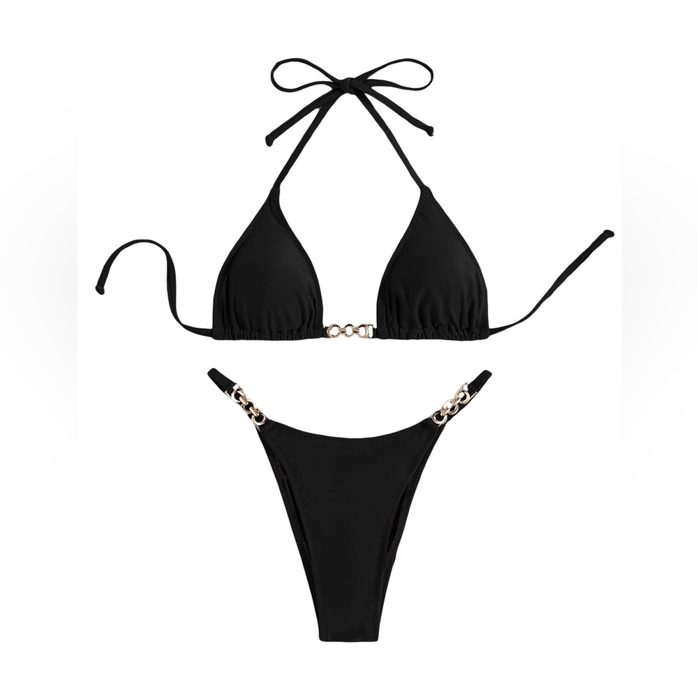 Shenhe Two Piece String Bikini Swimsuit Women’s US Size S Black Cheeky Sexy